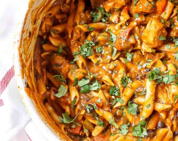 Hello one pot wonder...This Gluten Free Pumpkin Chicken Enchilada Pasta will become your go-to weeknight dinner for fall!