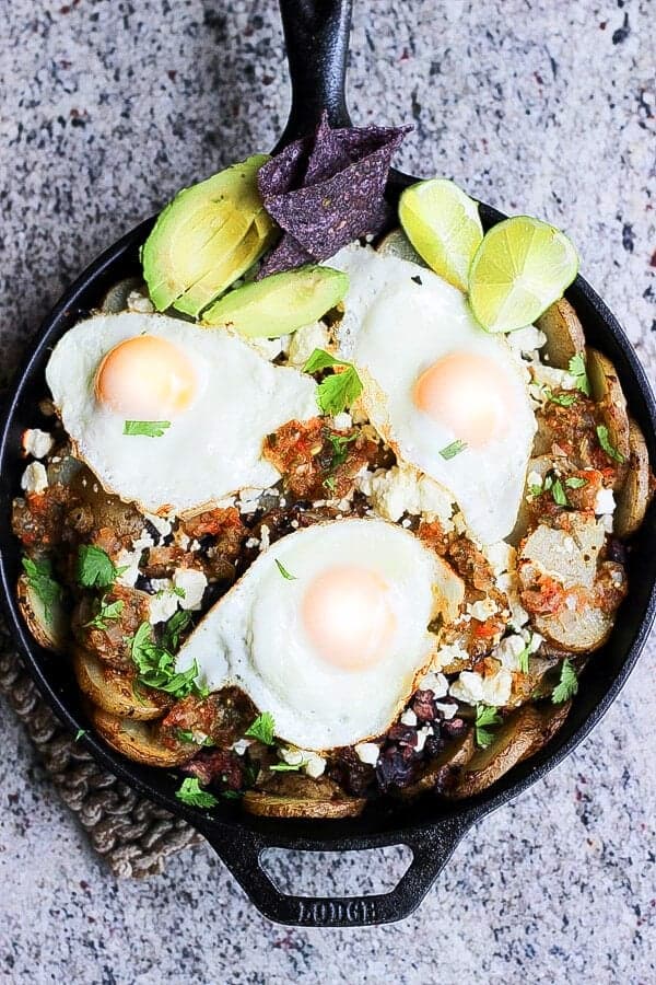 Huevos rancheros in cast iron skillet