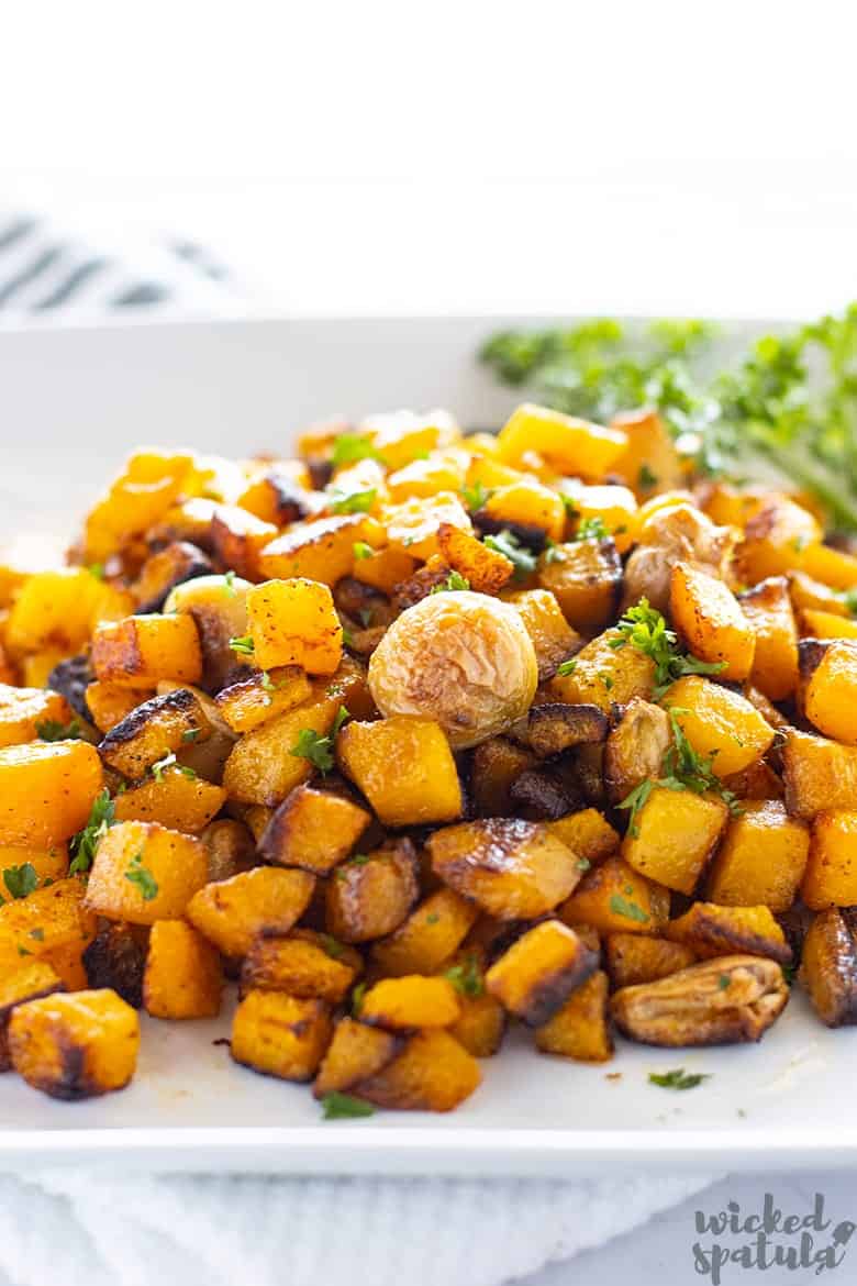 Garlic Roasted Butternut Squash on a plate