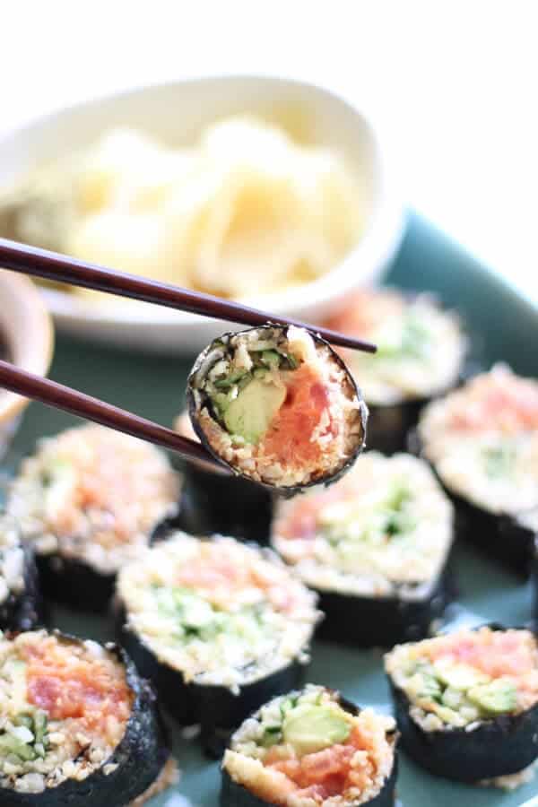 Paleo Cauliflower Rice Sushi Rolls Recipe (Spicy Tuna) - Ready to eat sushi