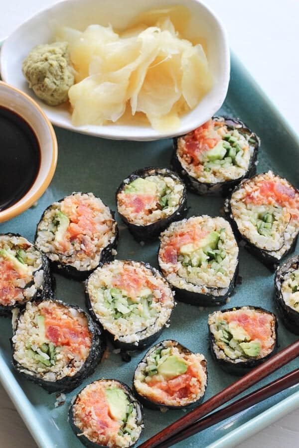 Paleo Cauliflower Rice Sushi Rolls Recipe (Spicy Tuna Rolls) - Sushi rolls ready to eat