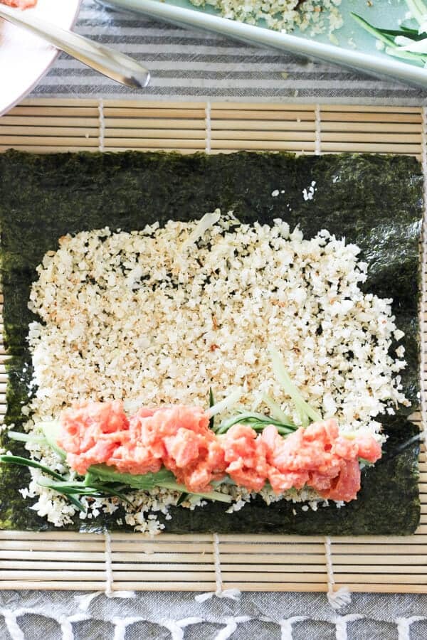 Paleo Cauliflower Rice Sushi Rolls Recipe (Spicy Tuna) - Ready to roll sushi