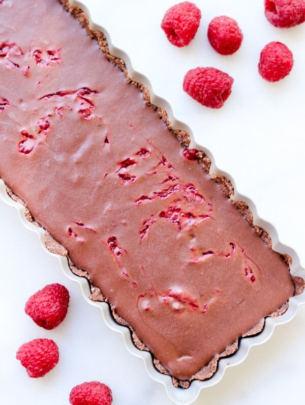 Raspberry Swirl Chocolate Tart | https://www.wickedspatula.com