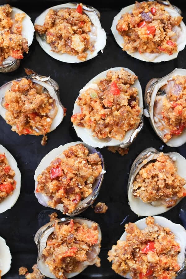 Easy Baked Stuffed Clams Recipe (Clams and Chorizo) - Ready to eat chorizo stuffed clams