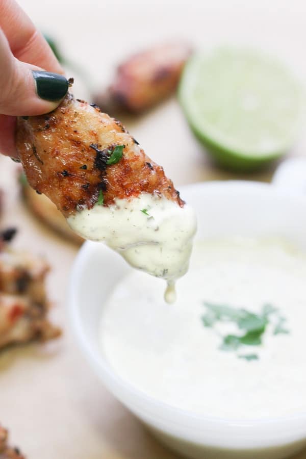 cilantro lime chicken wings in ranch dip