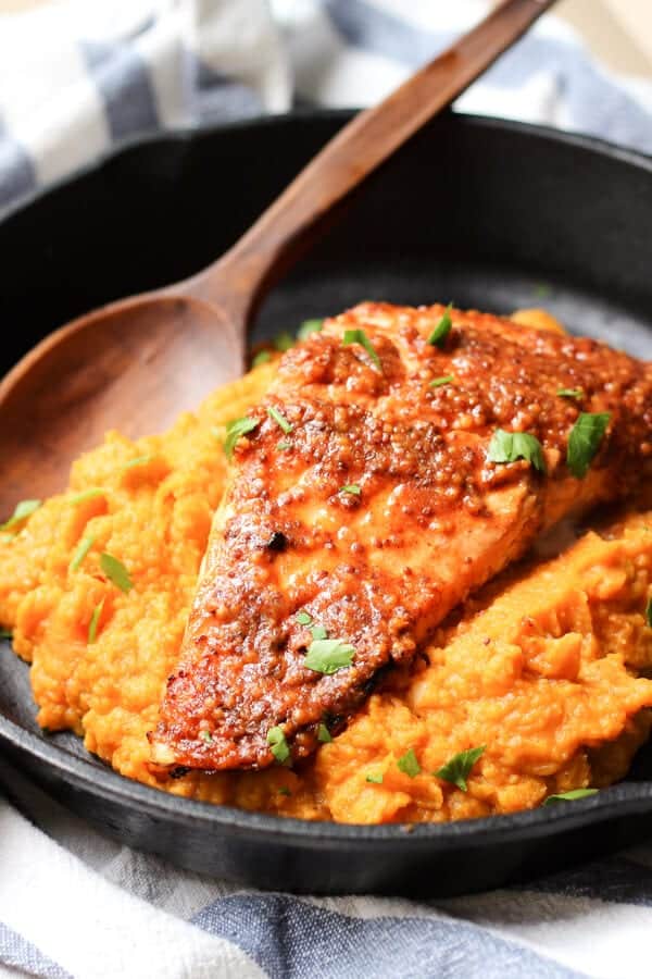 Maple Mustard Glazed Salmon with Sweet Potato Mash Wicked Spatula
