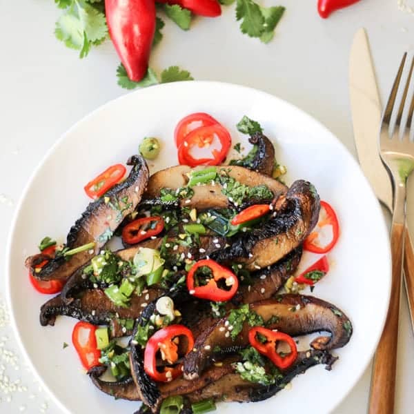 Plate of spicy roasted portobello mushrooms