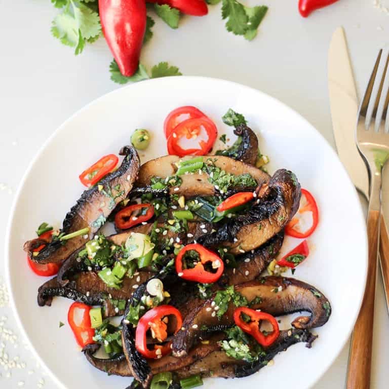 Spicy Asian Roasted Portobello Mushrooms Recipe | Wicked Spatula