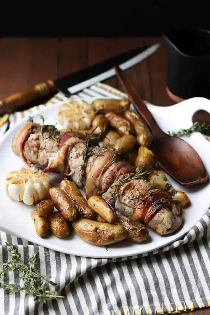 One Pan Herb Roasted Pork Loin, Potatoes, and Garlic finished