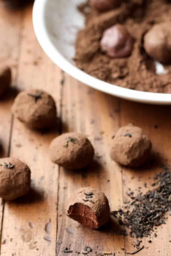 Decadent Dark Chocolate Earl Grey Truffles bitten