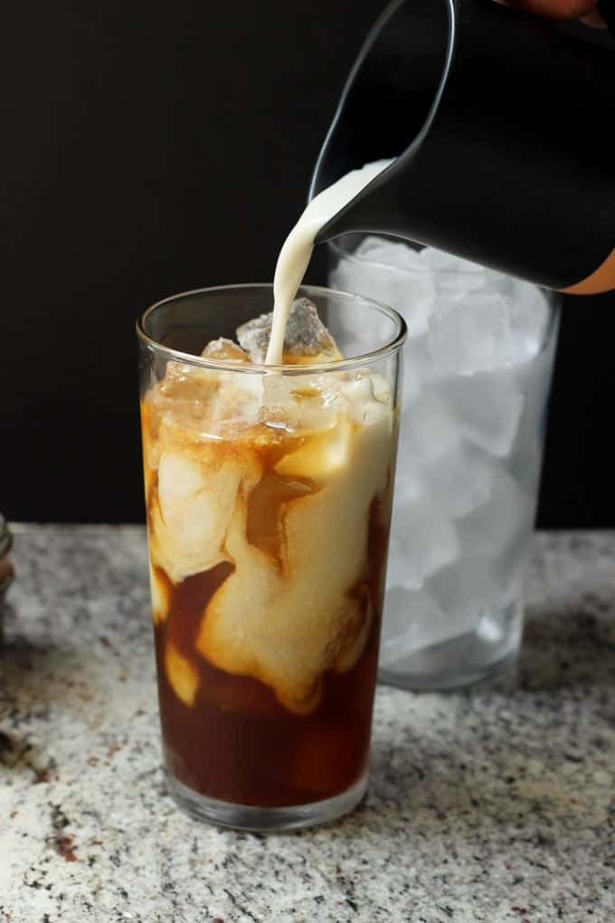 Caramel macchiato with coconut milk