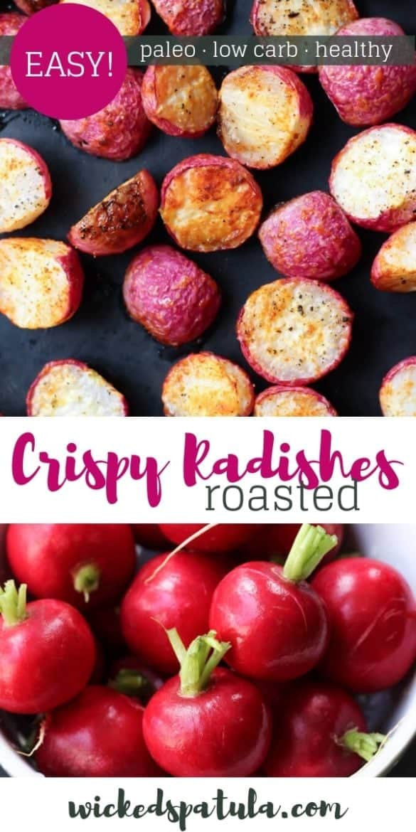 Baked Roasted Radishes Recipe - Pinterest image