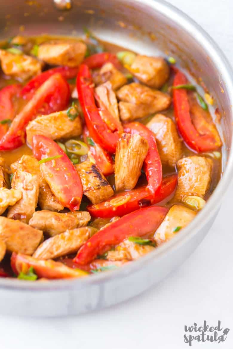 pan of orange chicken stir fry