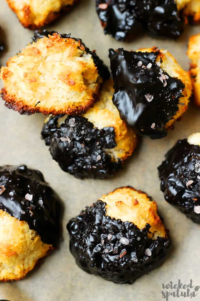 chocolate coconut macaroons on a serving platter