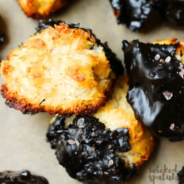 paleo macaroons dipped in chocolate