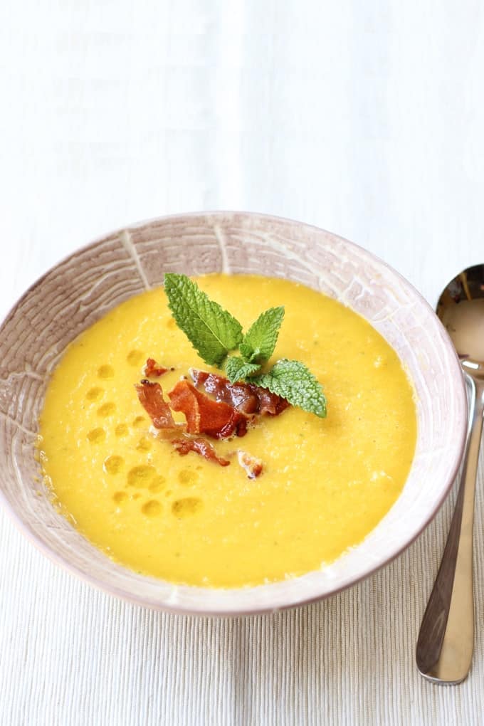 Cantaloupe Gazpacho with Frizzled Prosciutto | wickedspatula.com