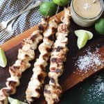 Easy Grilled Thai Chicken Satay Recipe With Marinade + Sauce - Chicken on skewer with sauce