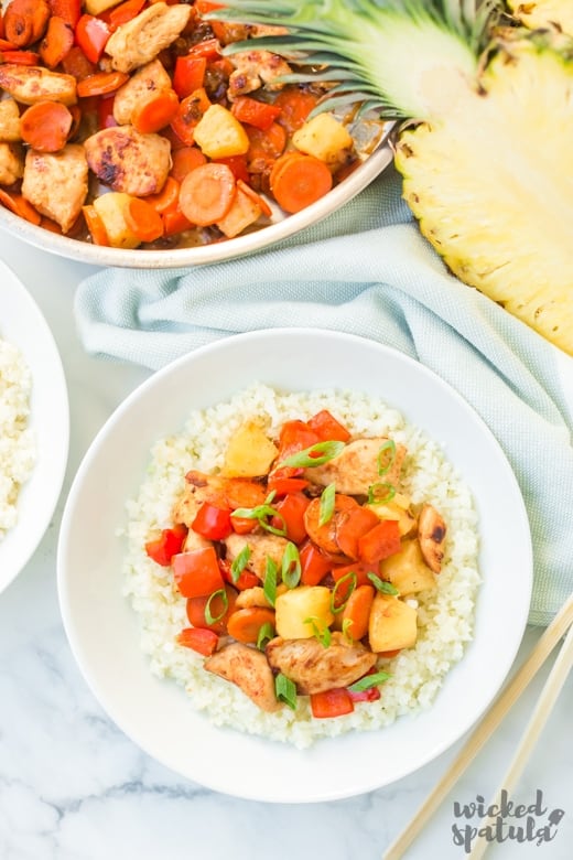 bowl of sweet and sour stir fry with pineapple