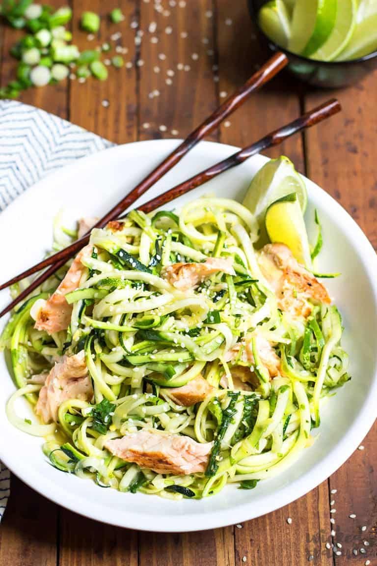 Asian Cold Zucchini Noodle Salad Recipe With Salmon Wicked Spatula