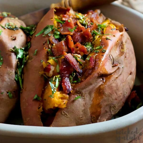 easy baked sweet potato close up