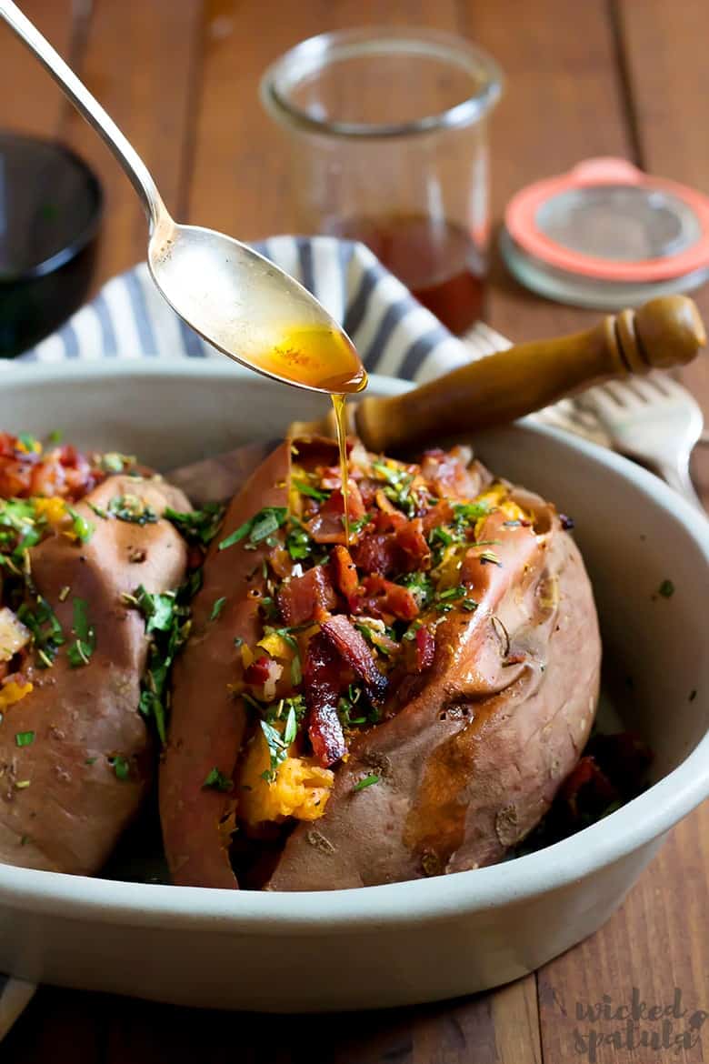 oven Baked Sweet Potatoes with drizzle of brown butter