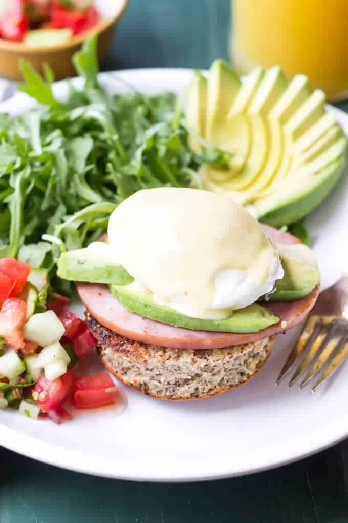 Paleo Eggs Benedict with Avocado and Cucumber Salsa ready meal