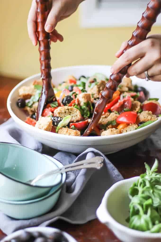 Paleo Panzanella Salad lifting