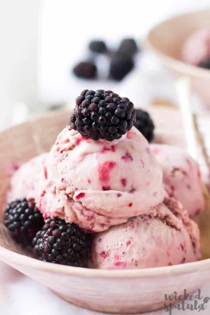 blackberry ice cream in a bowl ready to serve