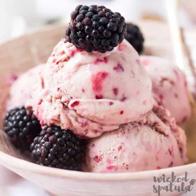 blackberry ice cream in a bowl ready to serve