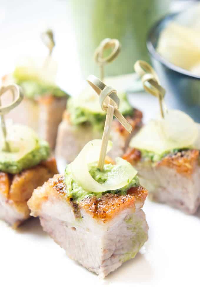 Pork Belly Tacos - Pork on skewers. 