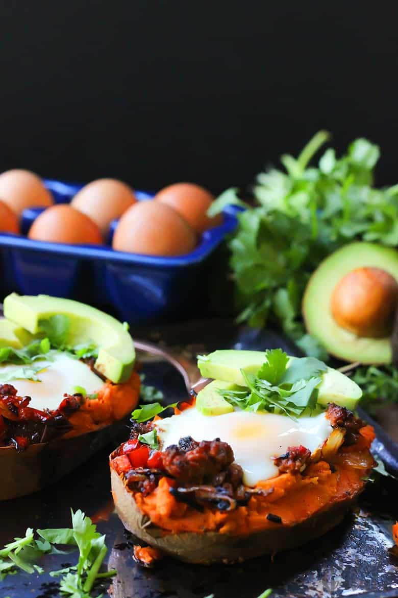 Mexican sweet potato boats with avocado and cilantro