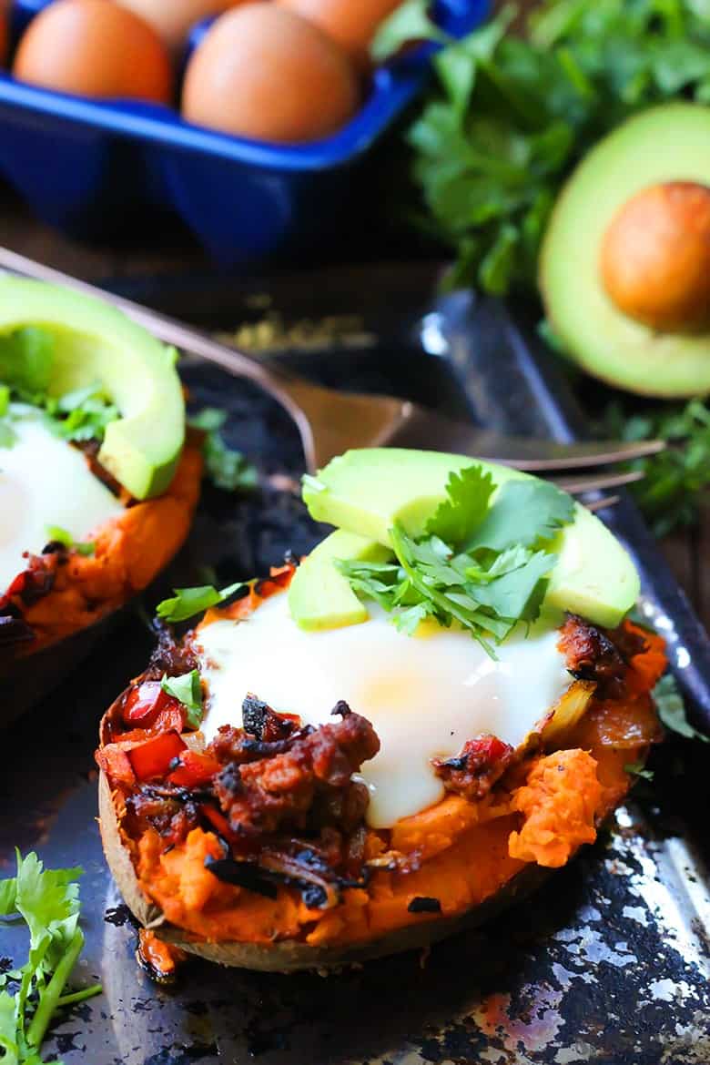 Mexican stuffed sweet potatoes with avocado