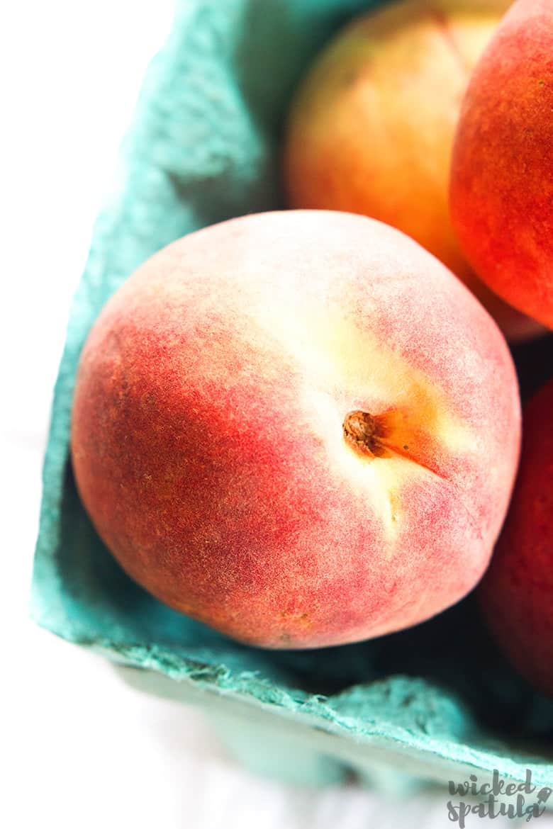 close up shot of a fresh peach for healthy peach cobbler