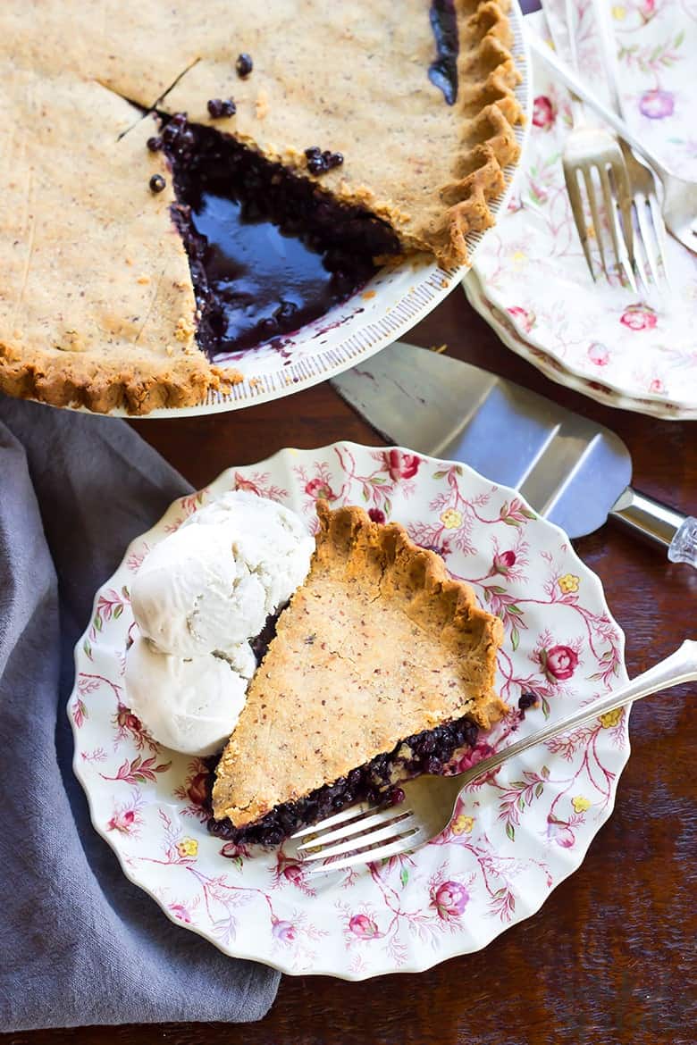 slice of healthy blueberry pie on a plate