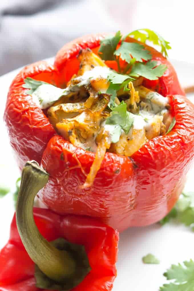 Buffalo Ranch Chicken Stuffed Peppers - Quick and easy this recipe is perfect for weeknight meals! | wickedspatula.com