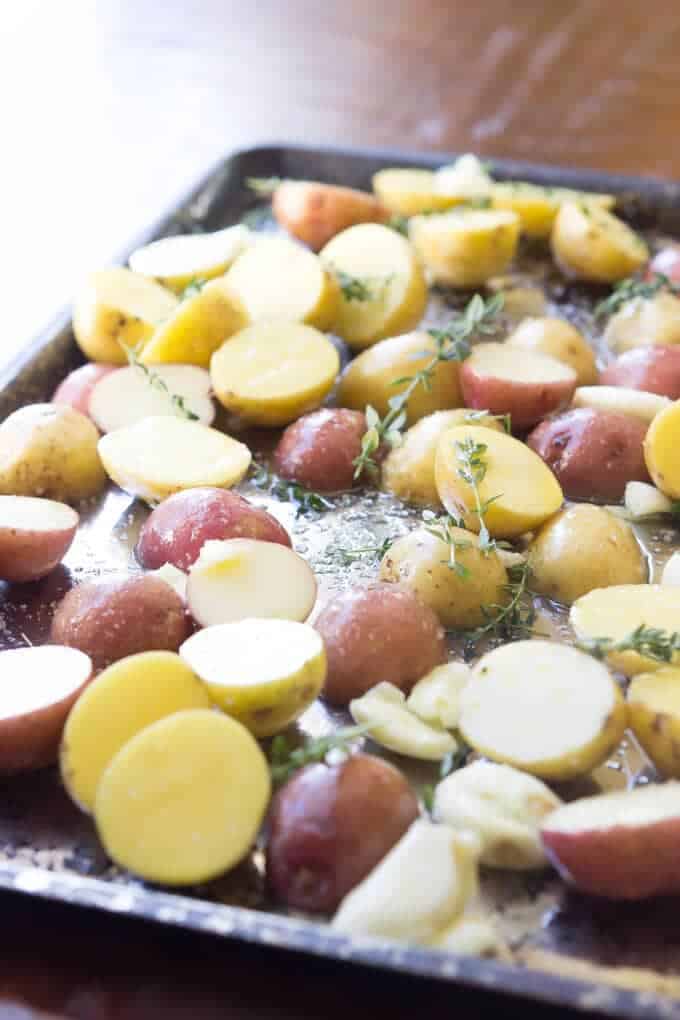 potatoes on a baking tray