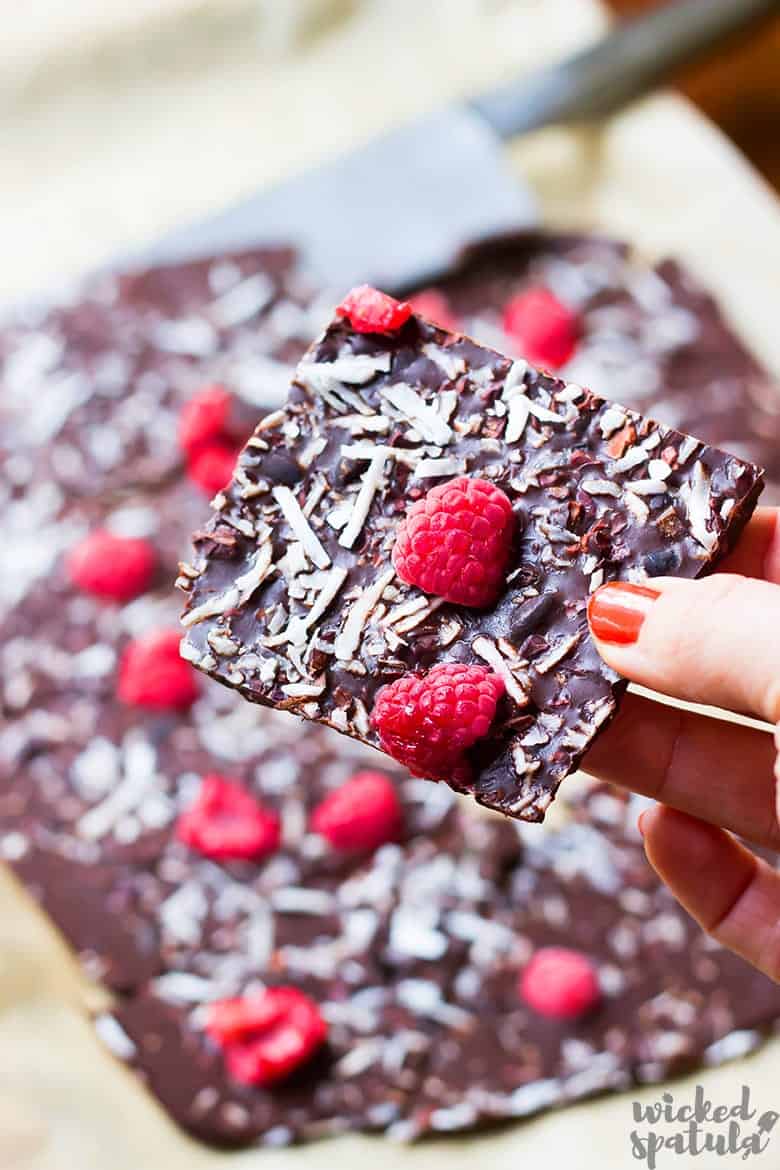 chocolate bark recipe with coconut and raspberries