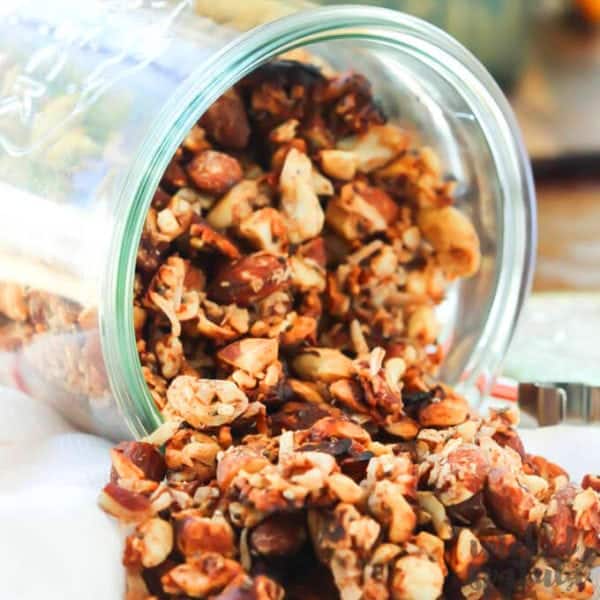 pumpkin granola pouring out a jar