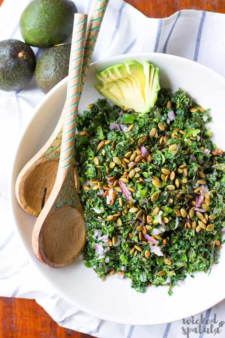 Vegan Kale Caesar Salad Recipe - bowl with salad