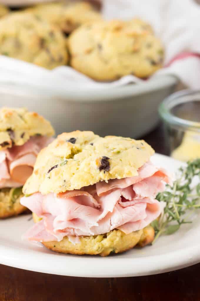 Olive, Caramelized Onion, and Herb Drop Biscuits finished meal