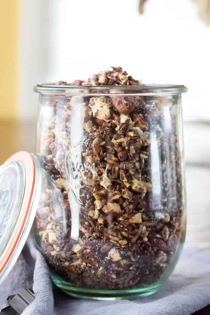 Paleo Chocolate Fudge Coconut Granola side-view