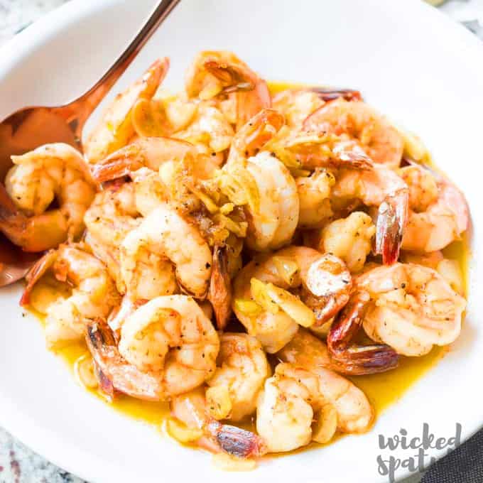 Spanish garlic shrimp in a bowl