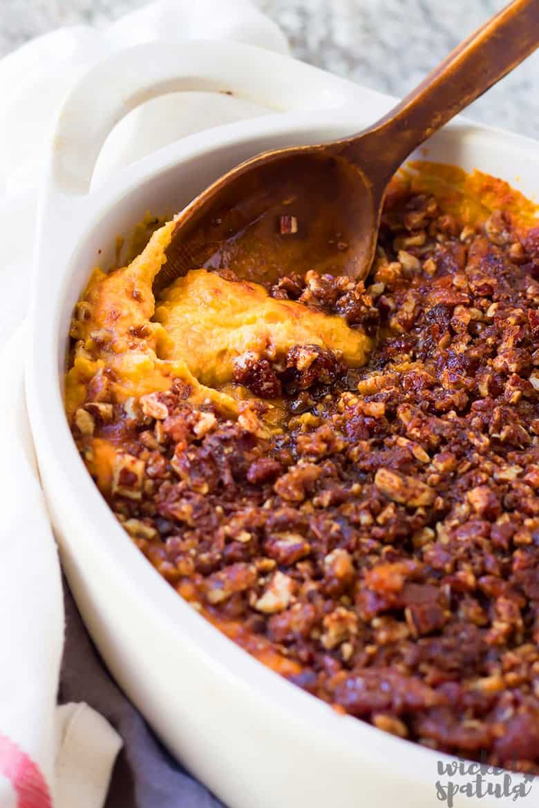 best sweet potato casserole with a wooden spoono