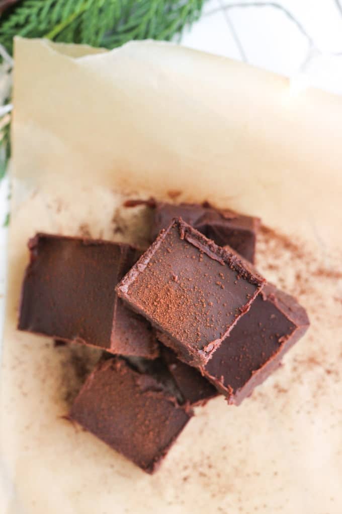 Healthy Chocolate Vegan Fudge - Shot of fudge from top angle.