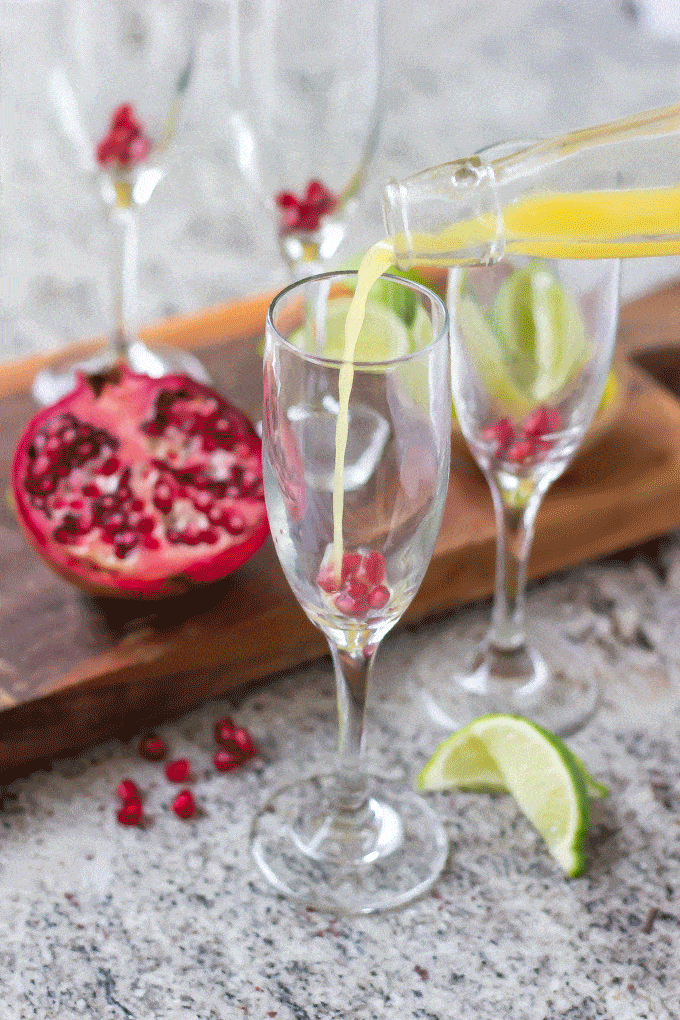 gif showing how to make pomegranate mimosa