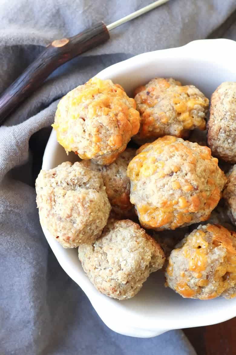 Paleo Sausage Balls in a bowl