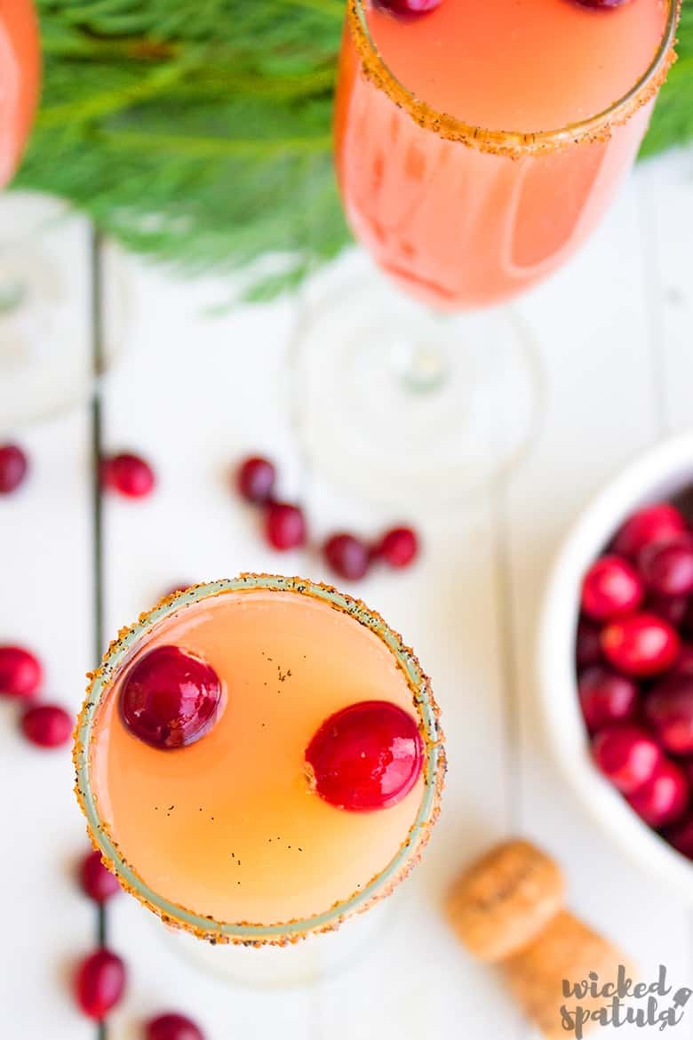 top view of mimosa with cranberry juice