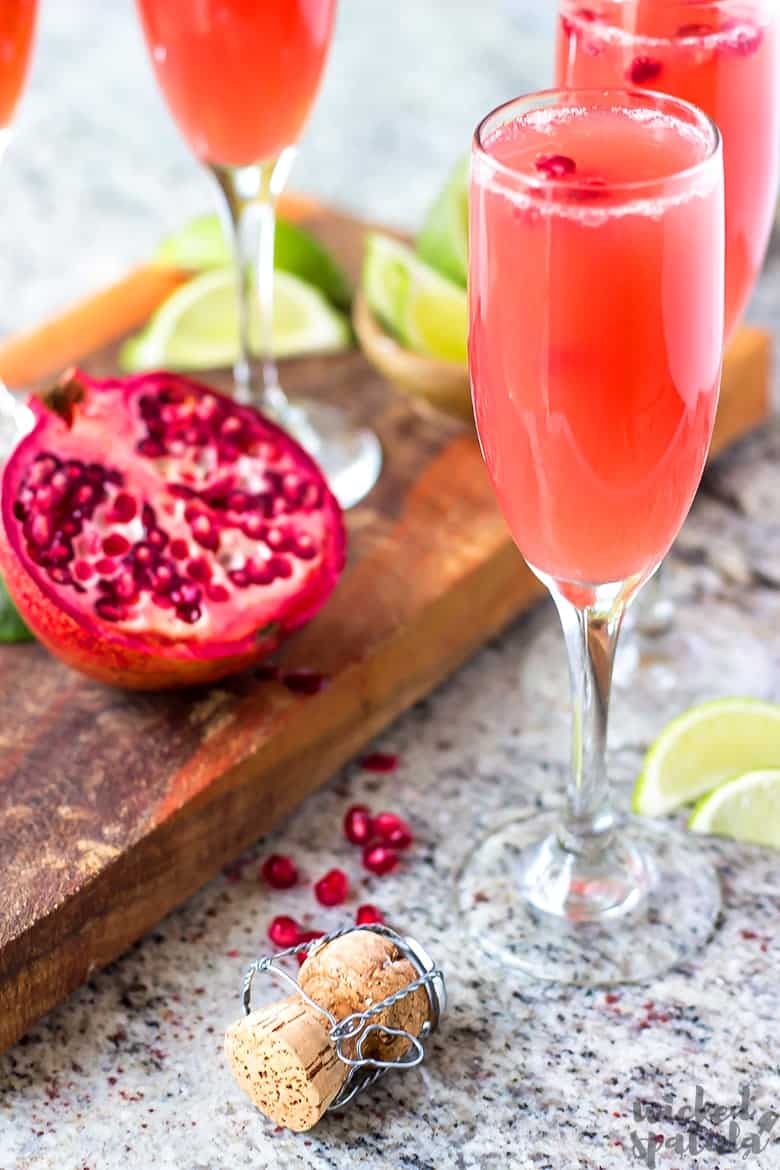 mimosa tequila cocktail with pomegranate