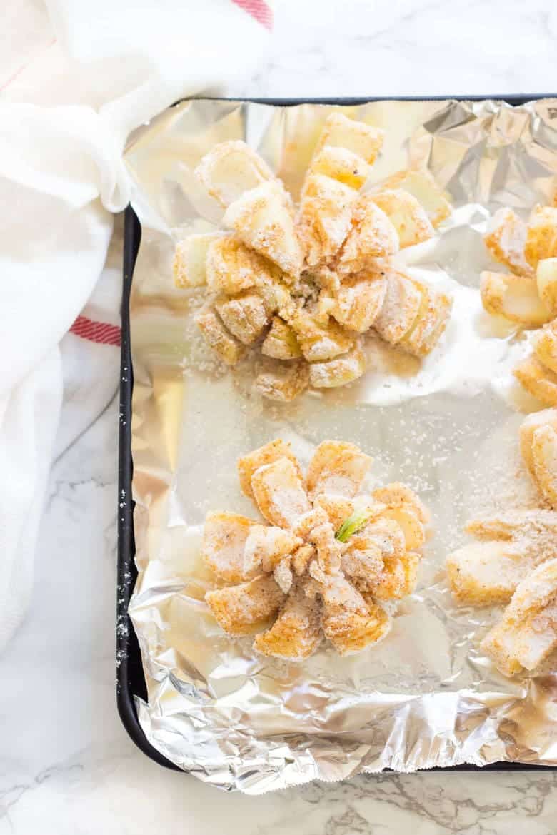 Baked Blooming Onion Recipe - In process after breading onion