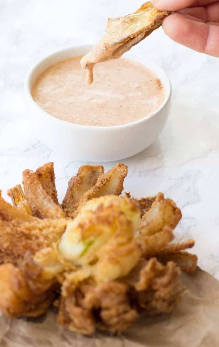 Easy Baked Blooming Onion Recipe - Onion in Horseradish Dip